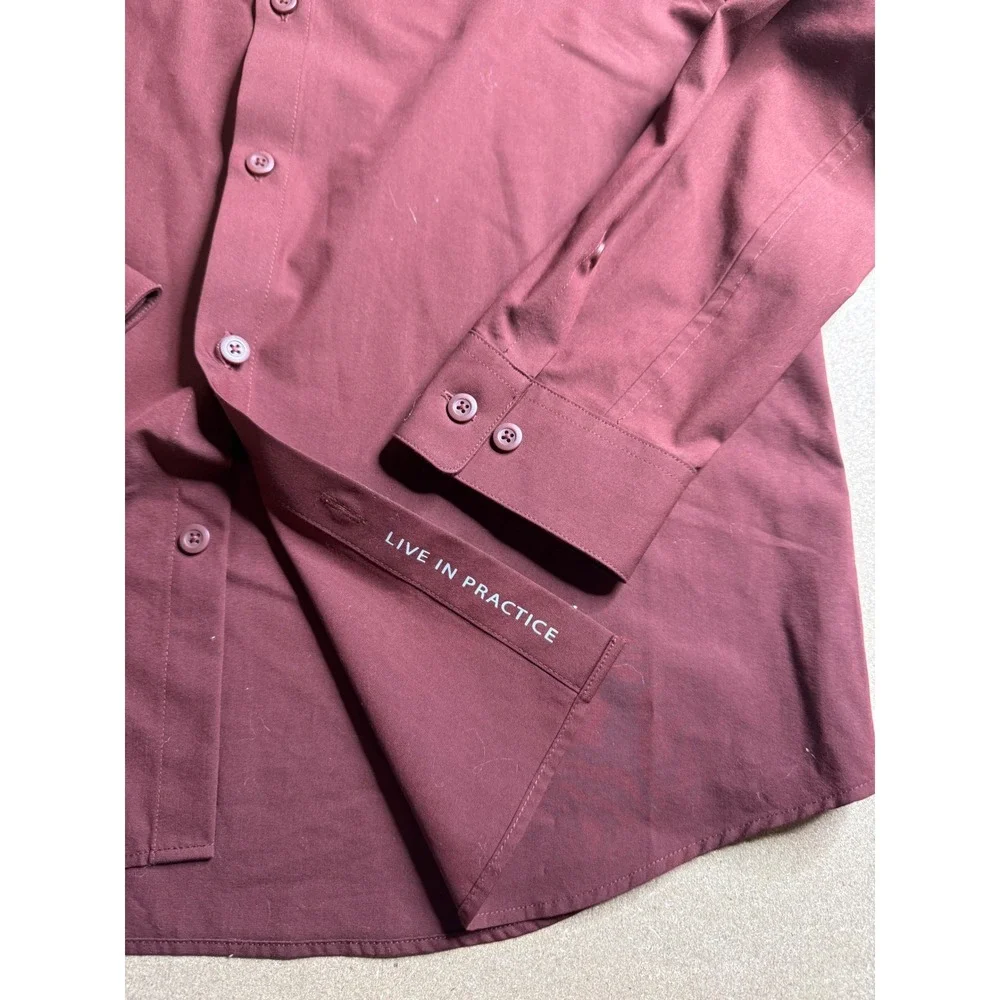 Lululemon Commission Long Sleeve Shirt Mens Medium Maroon Burgundy Button Down - Picture 6 of 7
